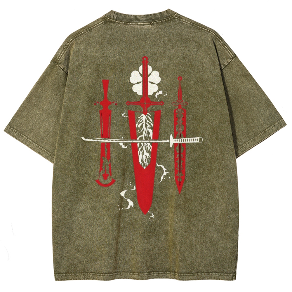 Black Clover Sword Streetwear Washed T-Shirt