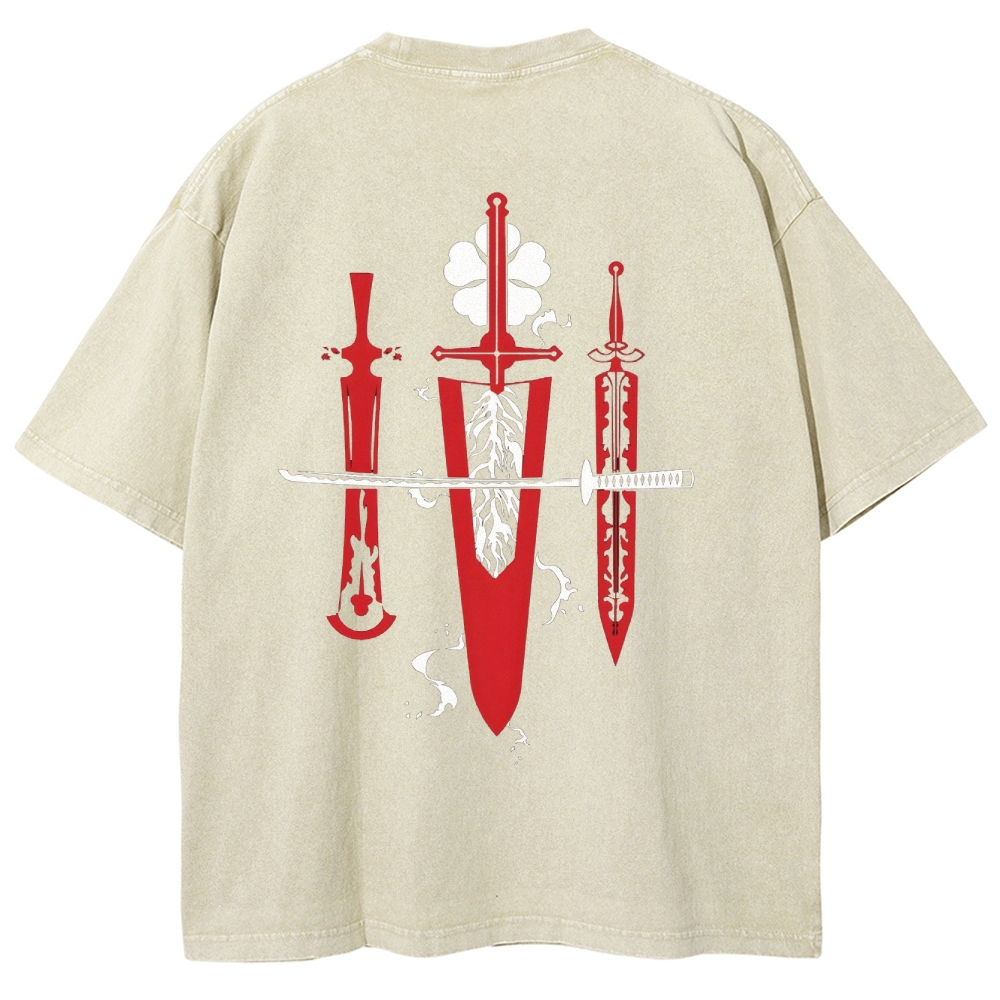 Black Clover Sword Streetwear Washed T-Shirt