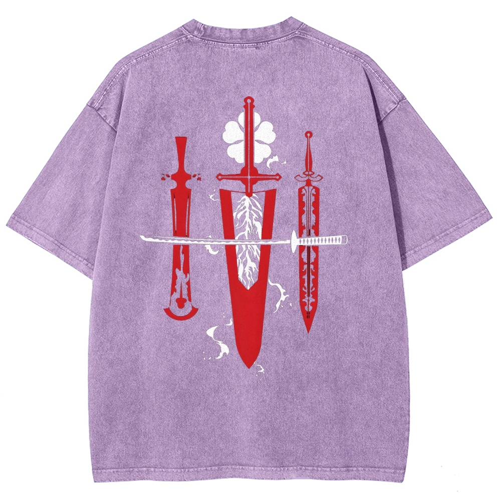 Black Clover Sword Streetwear Washed T-Shirt