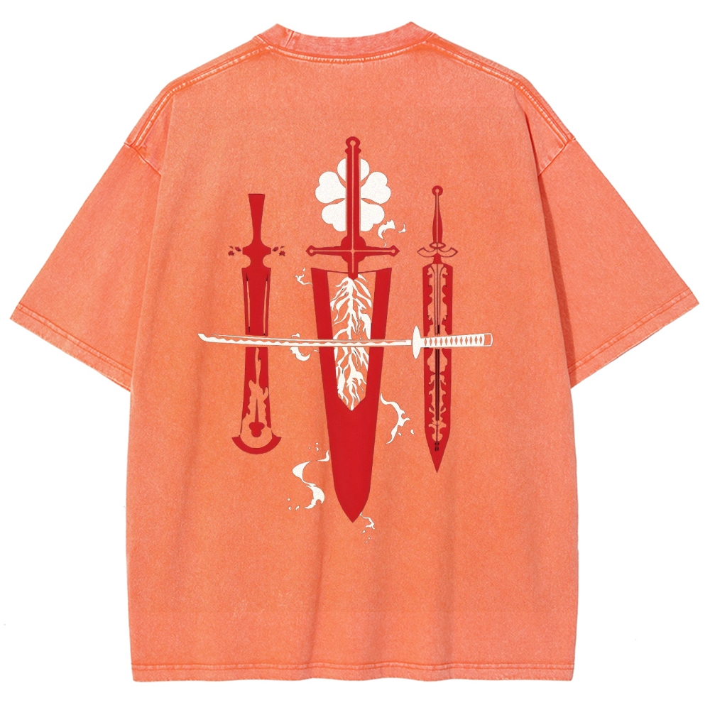 Black Clover Sword Streetwear Washed T-Shirt