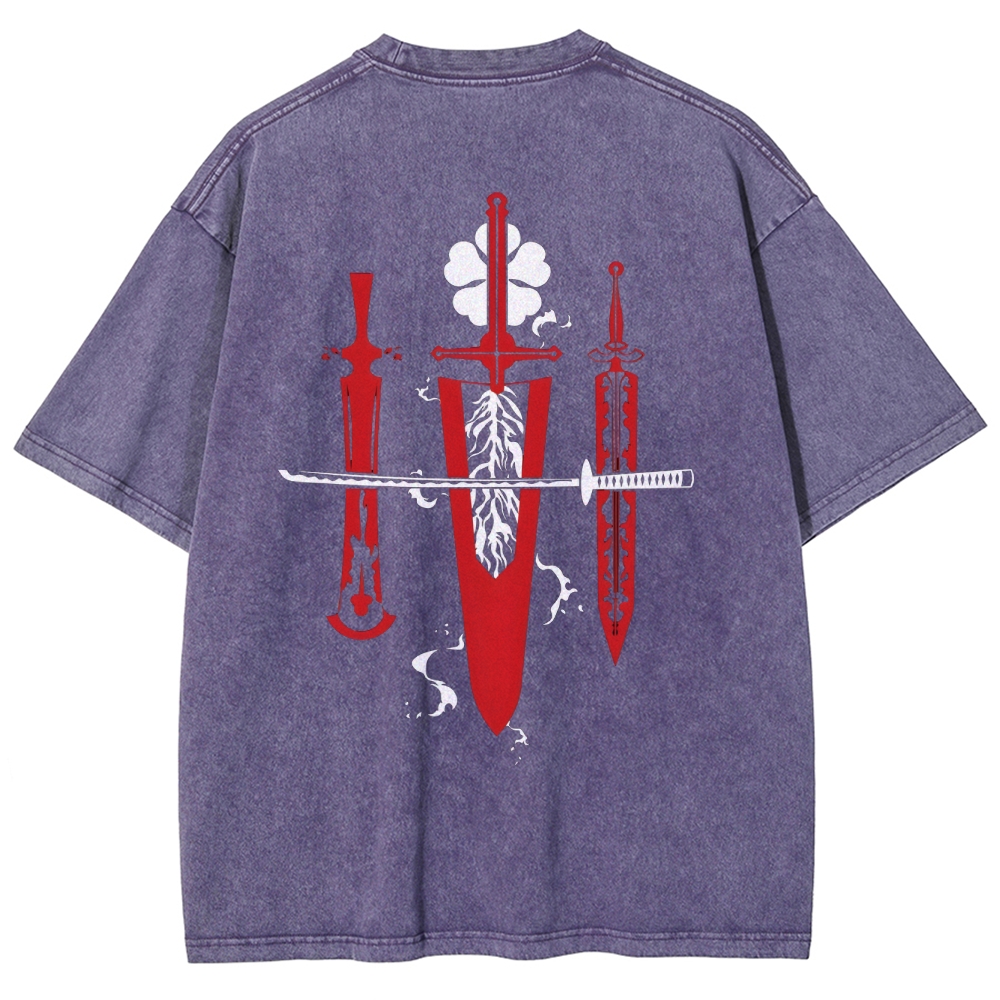 Black Clover Sword Streetwear Washed T-Shirt