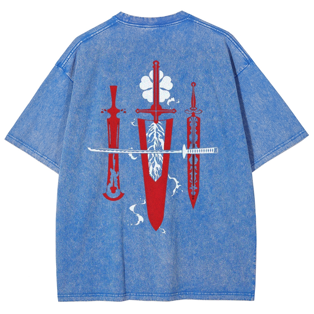 Black Clover Sword Streetwear Washed T-Shirt