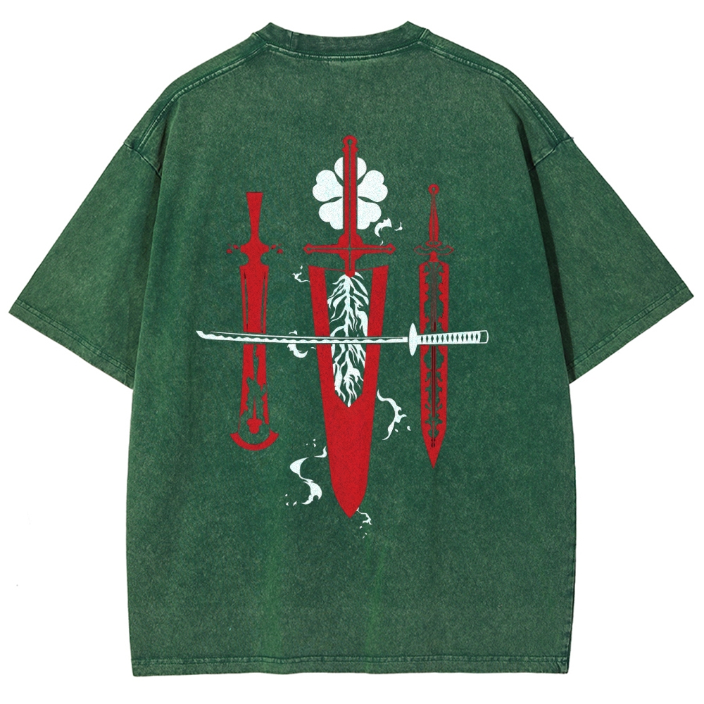 Black Clover Sword Streetwear Washed T-Shirt