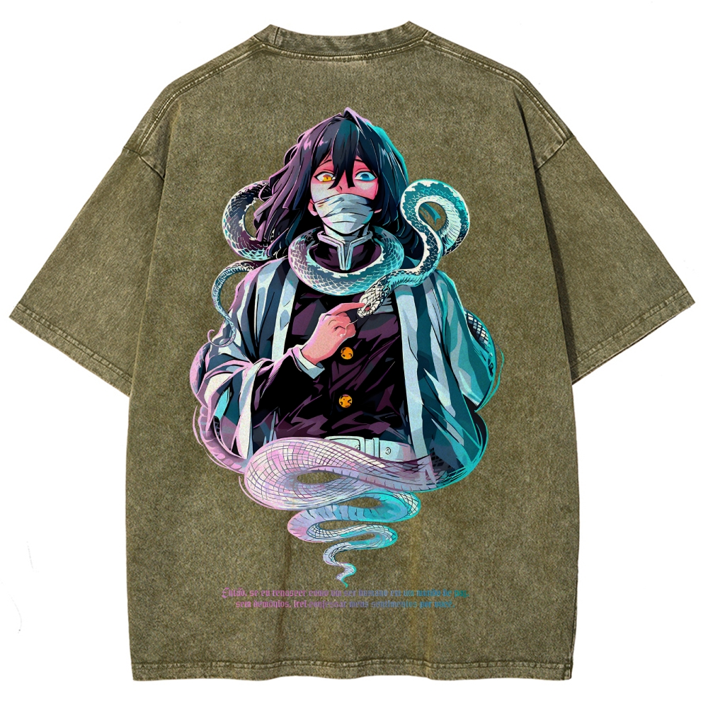 Demon slayer Iguro Obanai Unisex Fit Washed T-Shirt 2504004052