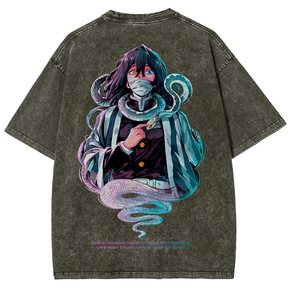 Demon slayer Iguro Obanai Unisex Fit Washed T-Shirt 2504004052