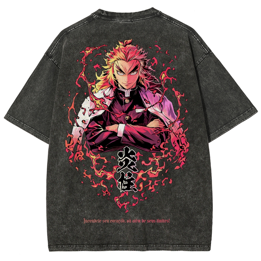 Demon Slayer Rengoku Kyoujurou Unisex Fit Washed T-Shirt 2504004054