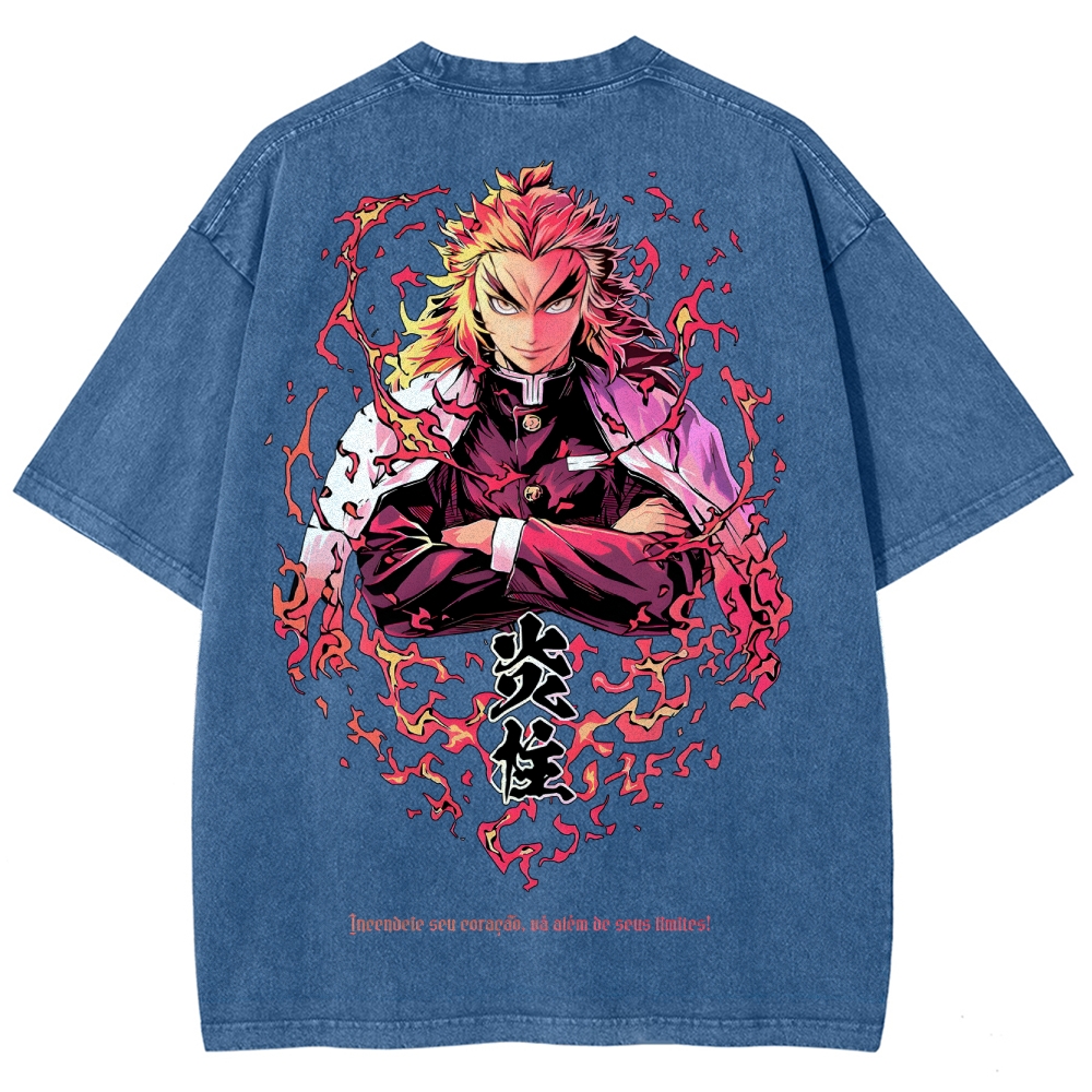 Demon Slayer Rengoku Kyoujurou Unisex Fit Washed T-Shirt 2504004054
