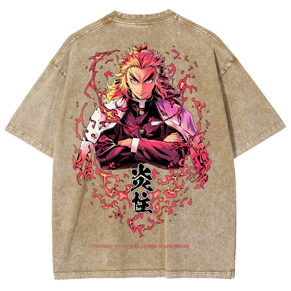 Demon Slayer Rengoku Kyoujurou Unisex Fit Washed T-Shirt 2504004054