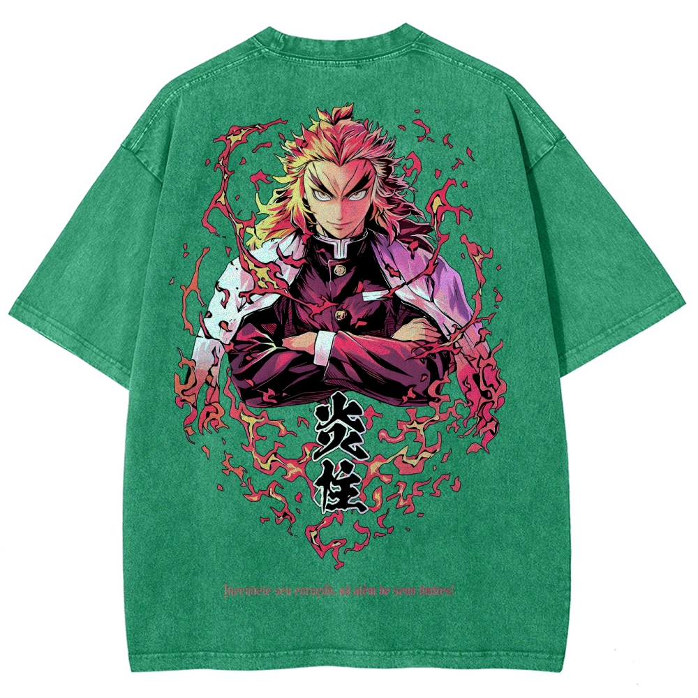 Demon Slayer Rengoku Kyoujurou Unisex Fit Washed T-Shirt 2504004054