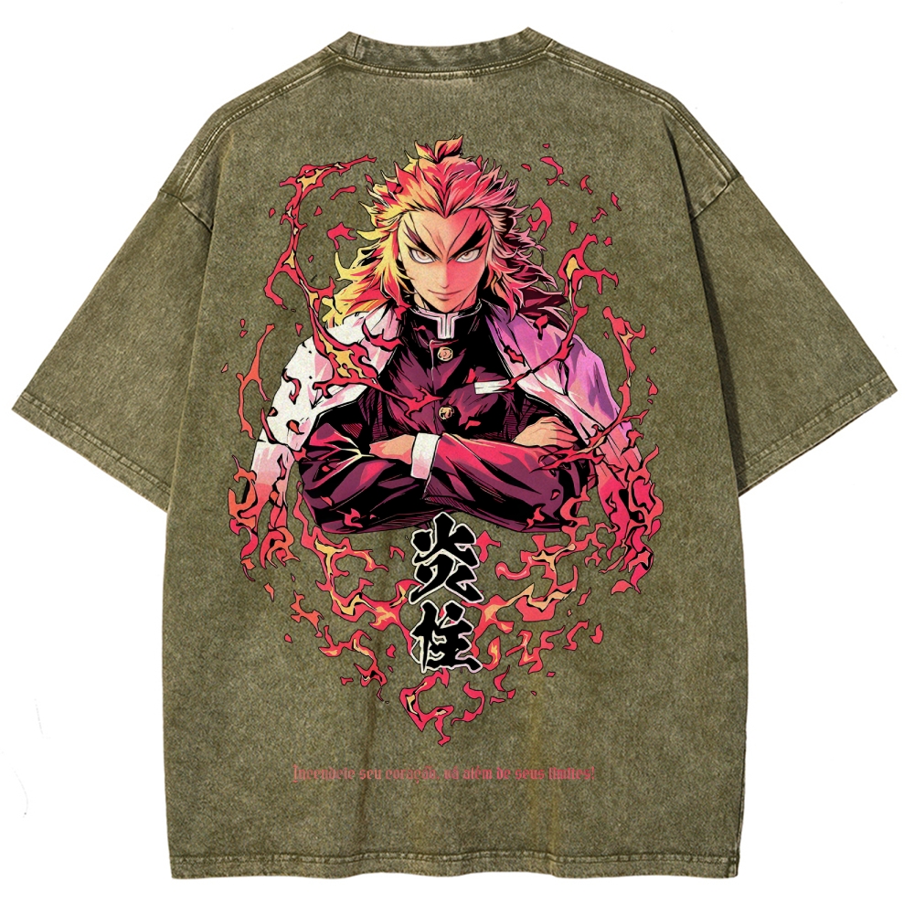 Demon Slayer Rengoku Kyoujurou Unisex Fit Washed T-Shirt 2504004054