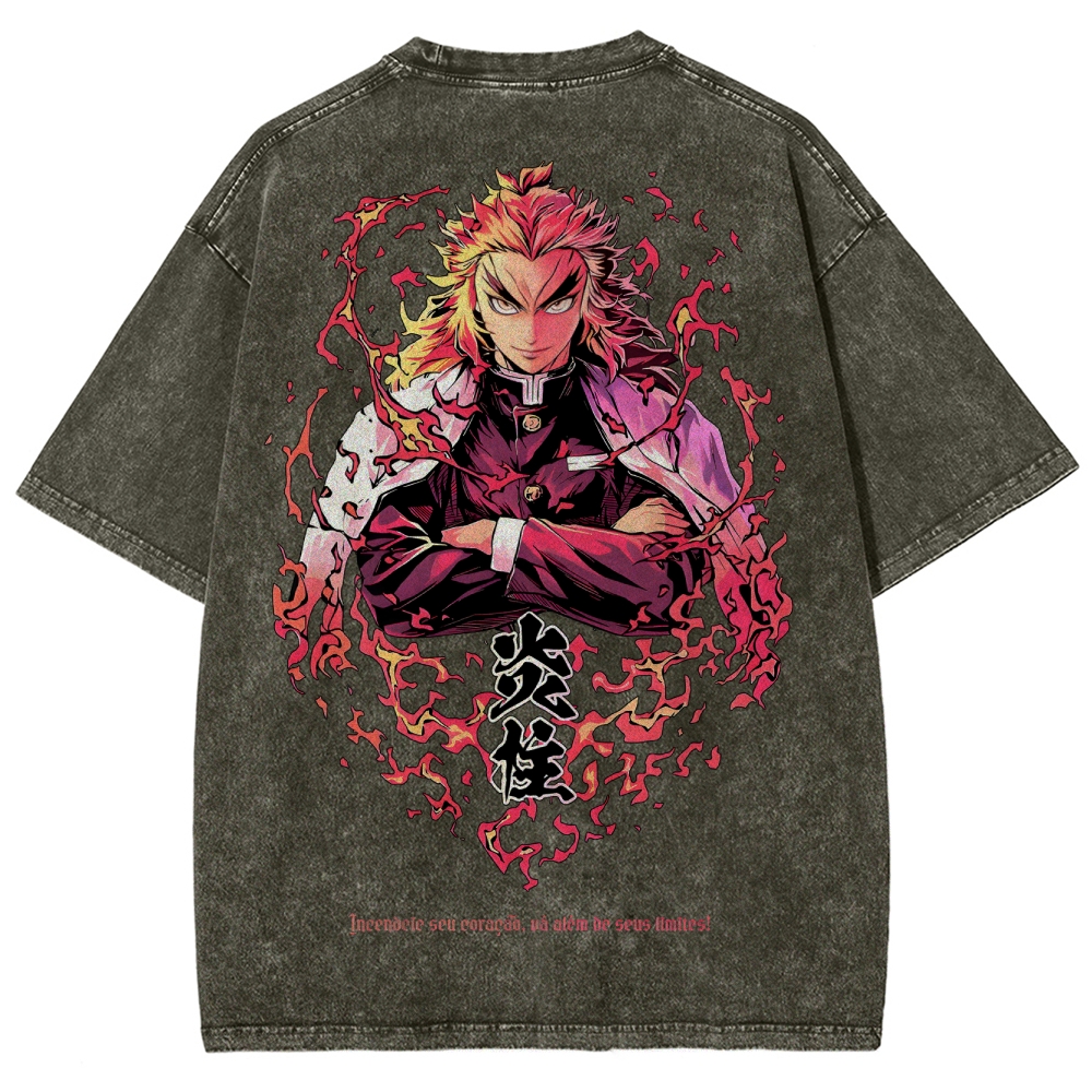 Demon Slayer Rengoku Kyoujurou Unisex Fit Washed T-Shirt 2504004054