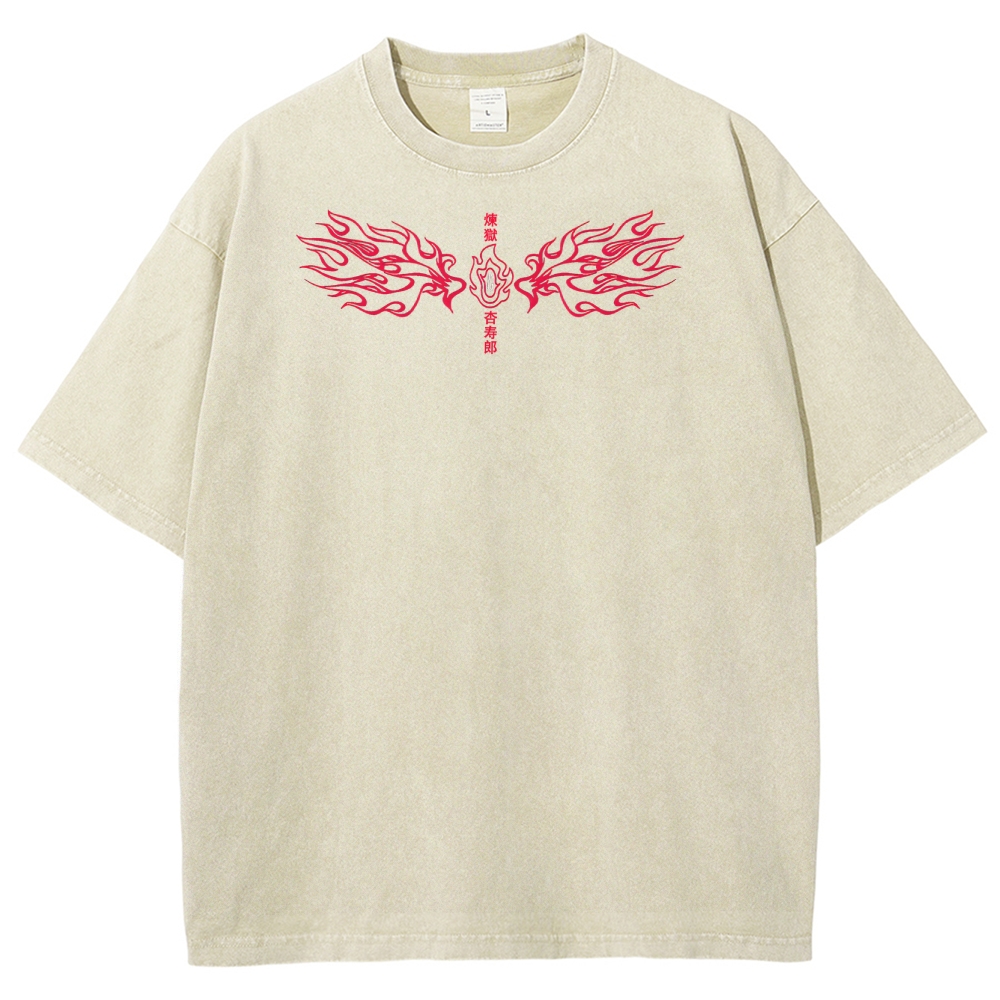 Demon Slayer Rengoku Kyoujurou Unisex Fit Washed T-Shirt 2504004054