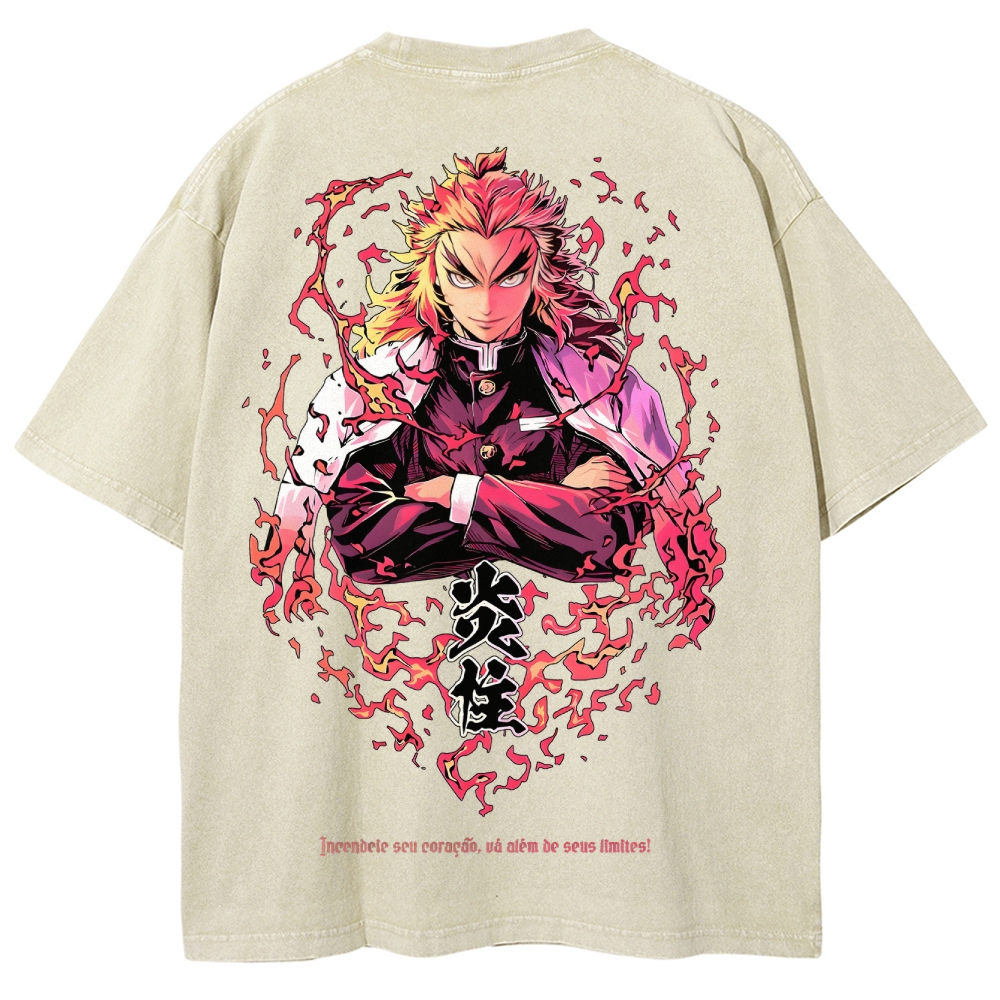 Demon Slayer Rengoku Kyoujurou Unisex Fit Washed T-Shirt 2504004054