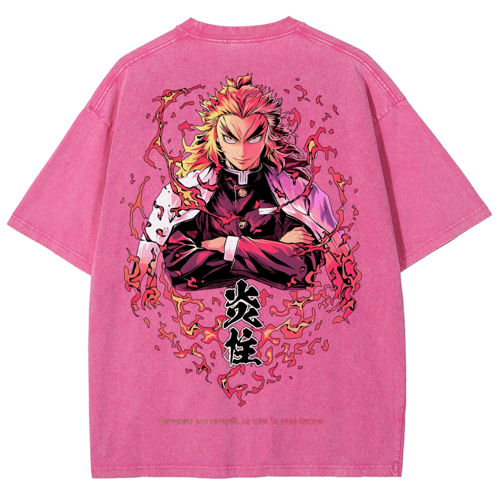 Demon Slayer Rengoku Kyoujurou Unisex Fit Washed T-Shirt 2504004054