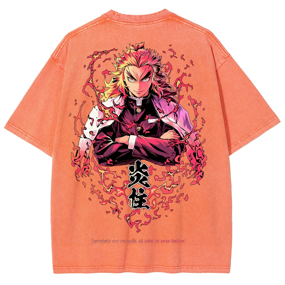 Demon Slayer Rengoku Kyoujurou Unisex Fit Washed T-Shirt 2504004054