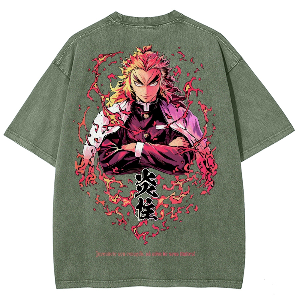 Demon Slayer Rengoku Kyoujurou Unisex Fit Washed T-Shirt 2504004054