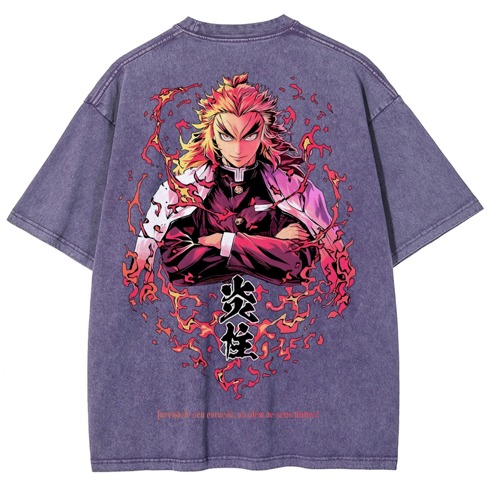 Demon Slayer Rengoku Kyoujurou Unisex Fit Washed T-Shirt 2504004054