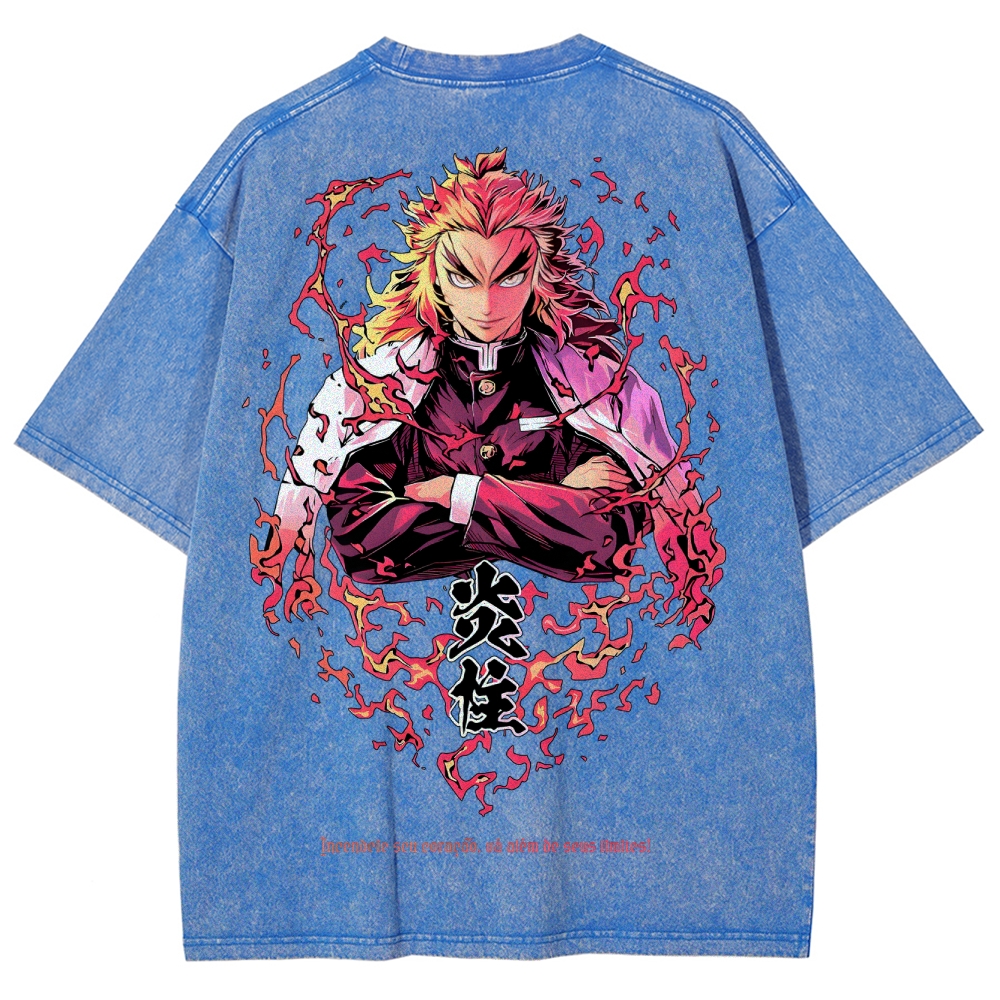 Demon Slayer Rengoku Kyoujurou Unisex Fit Washed T-Shirt 2504004054