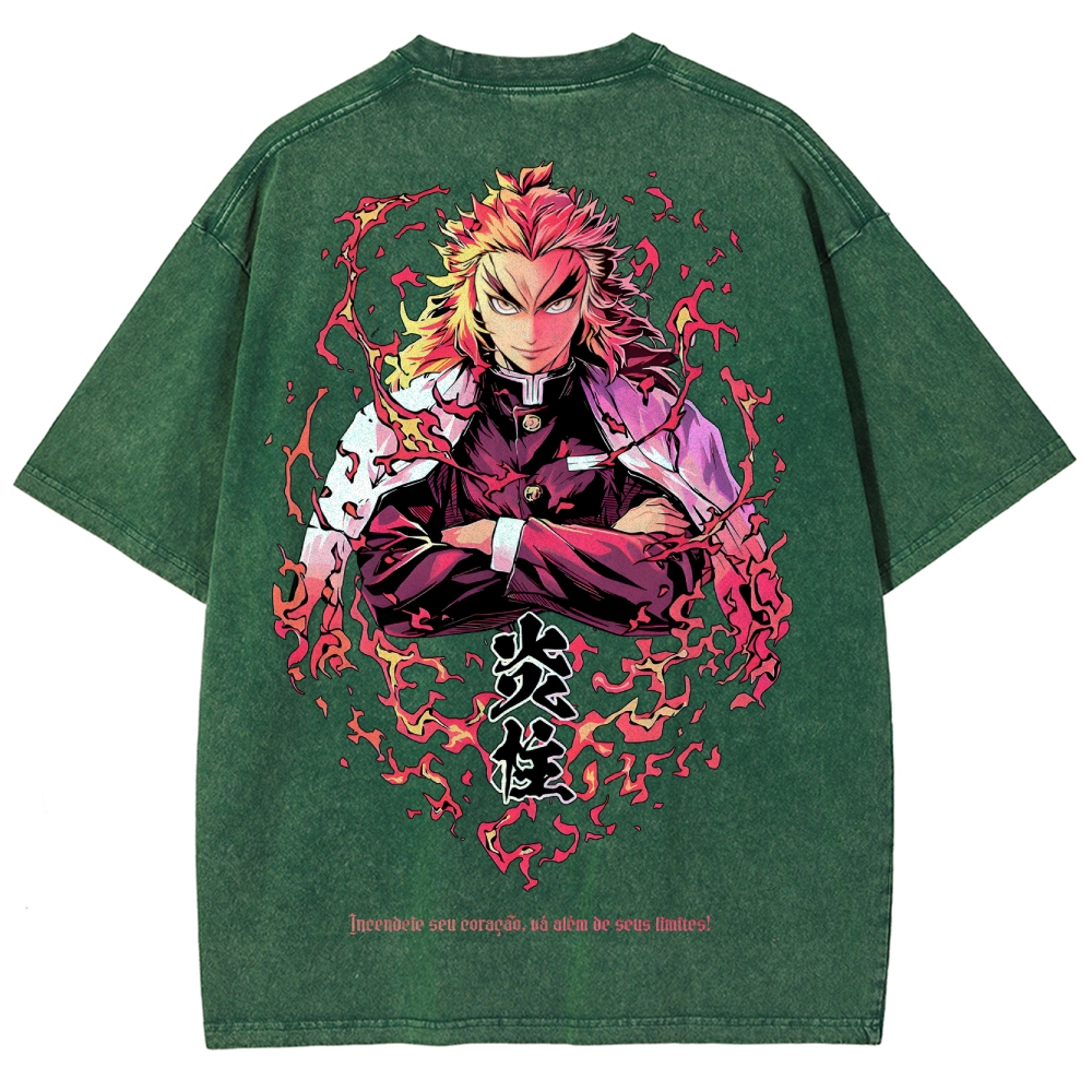 Demon Slayer Rengoku Kyoujurou Unisex Fit Washed T-Shirt 2504004054