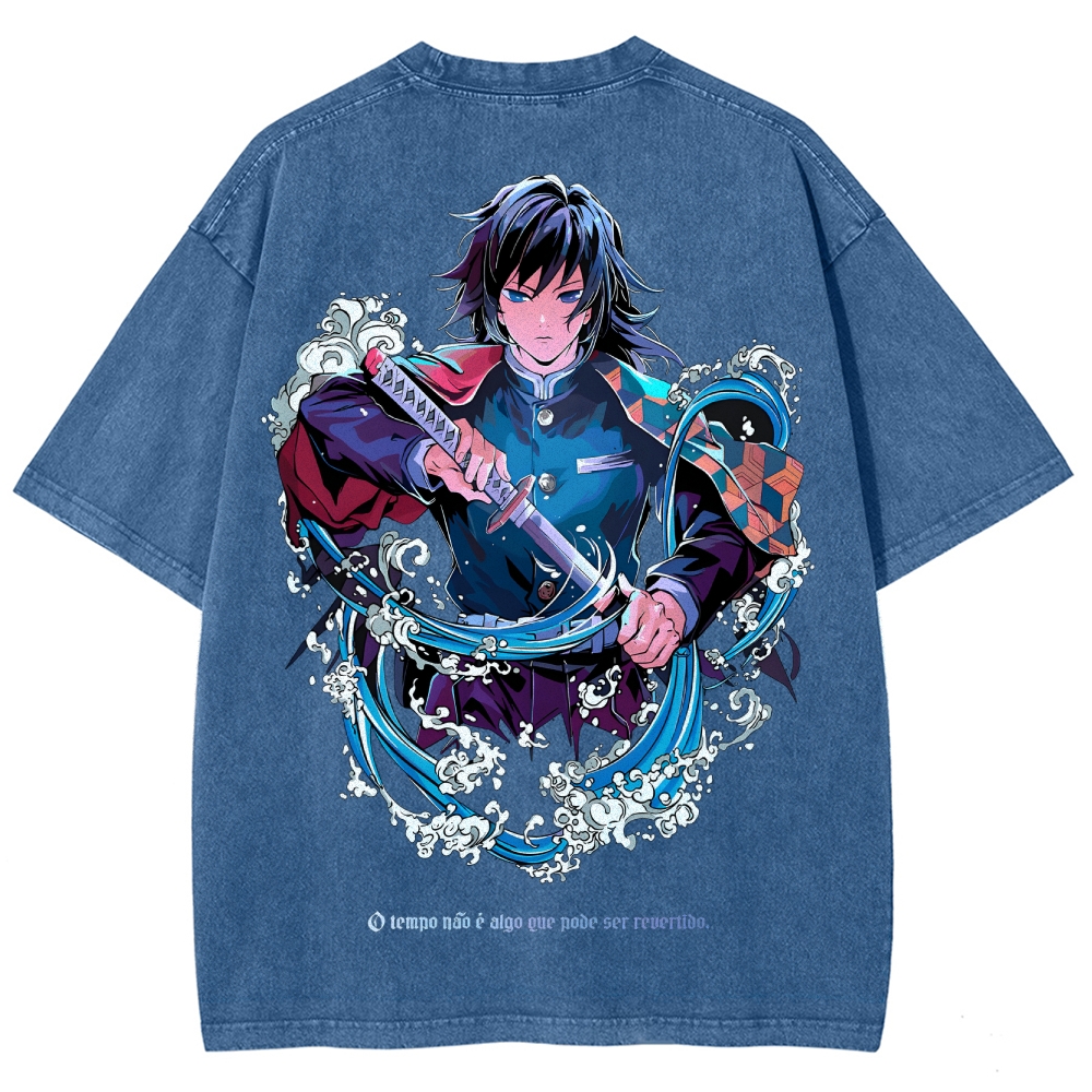 Demon Slayer Tomioka Giyuu Unisex Fit Washed T-Shirt 2504004056