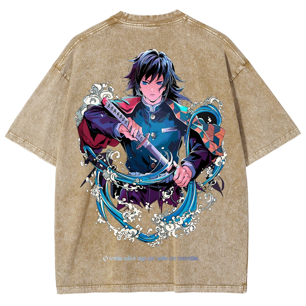 Demon Slayer Tomioka Giyuu Unisex Fit Washed T-Shirt 2504004056