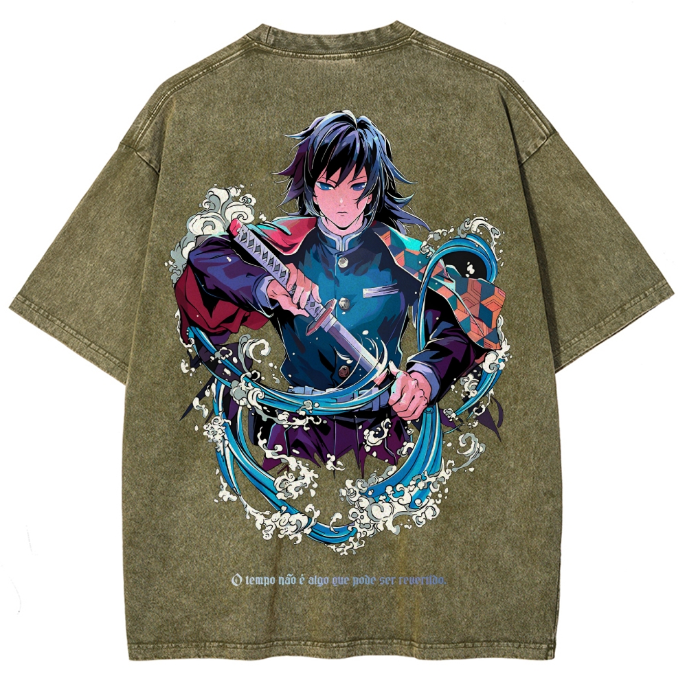 Demon Slayer Tomioka Giyuu Unisex Fit Washed T-Shirt 2504004056