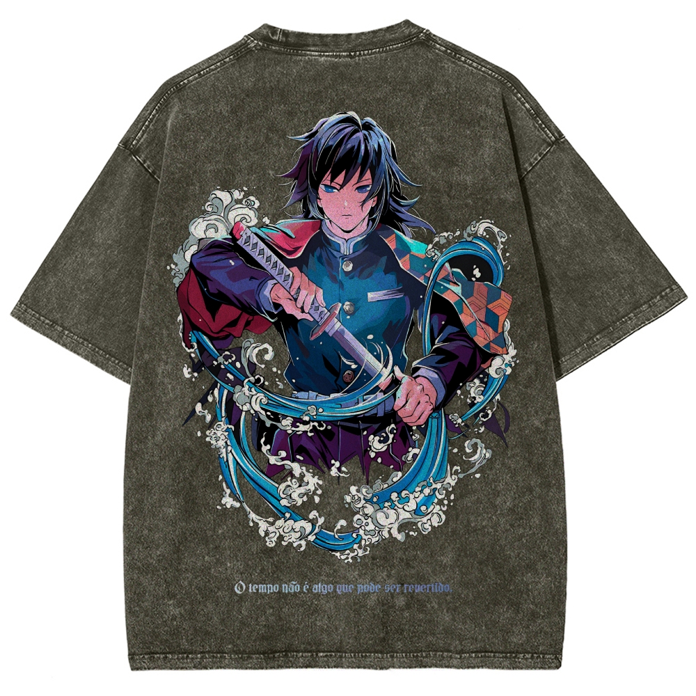 Demon Slayer Tomioka Giyuu Unisex Fit Washed T-Shirt 2504004056