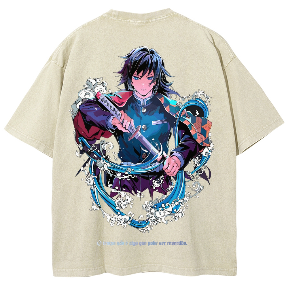 Demon Slayer Tomioka Giyuu Unisex Fit Washed T-Shirt 2504004056