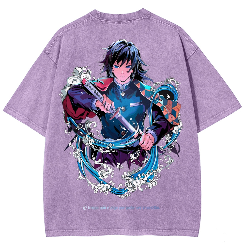 Demon Slayer Tomioka Giyuu Unisex Fit Washed T-Shirt 2504004056