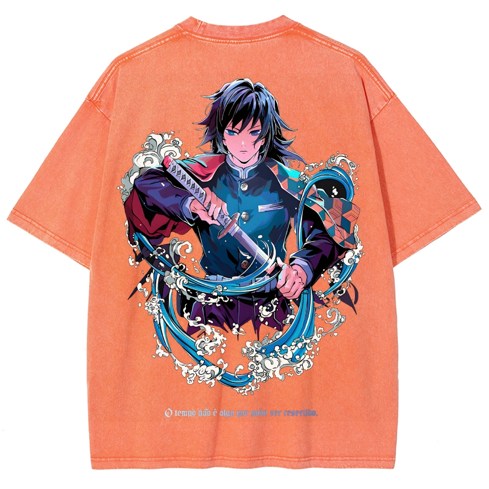 Demon Slayer Tomioka Giyuu Unisex Fit Washed T-Shirt 2504004056