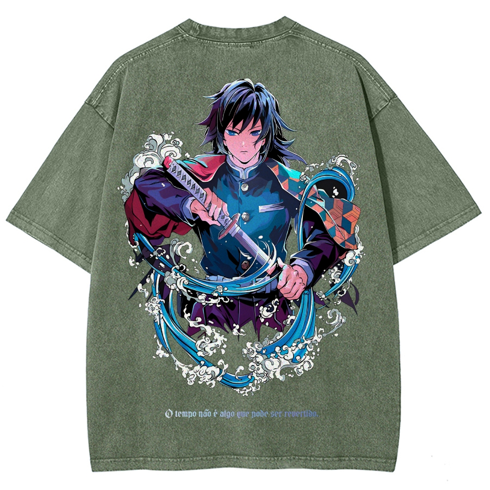 Demon Slayer Tomioka Giyuu Unisex Fit Washed T-Shirt 2504004056