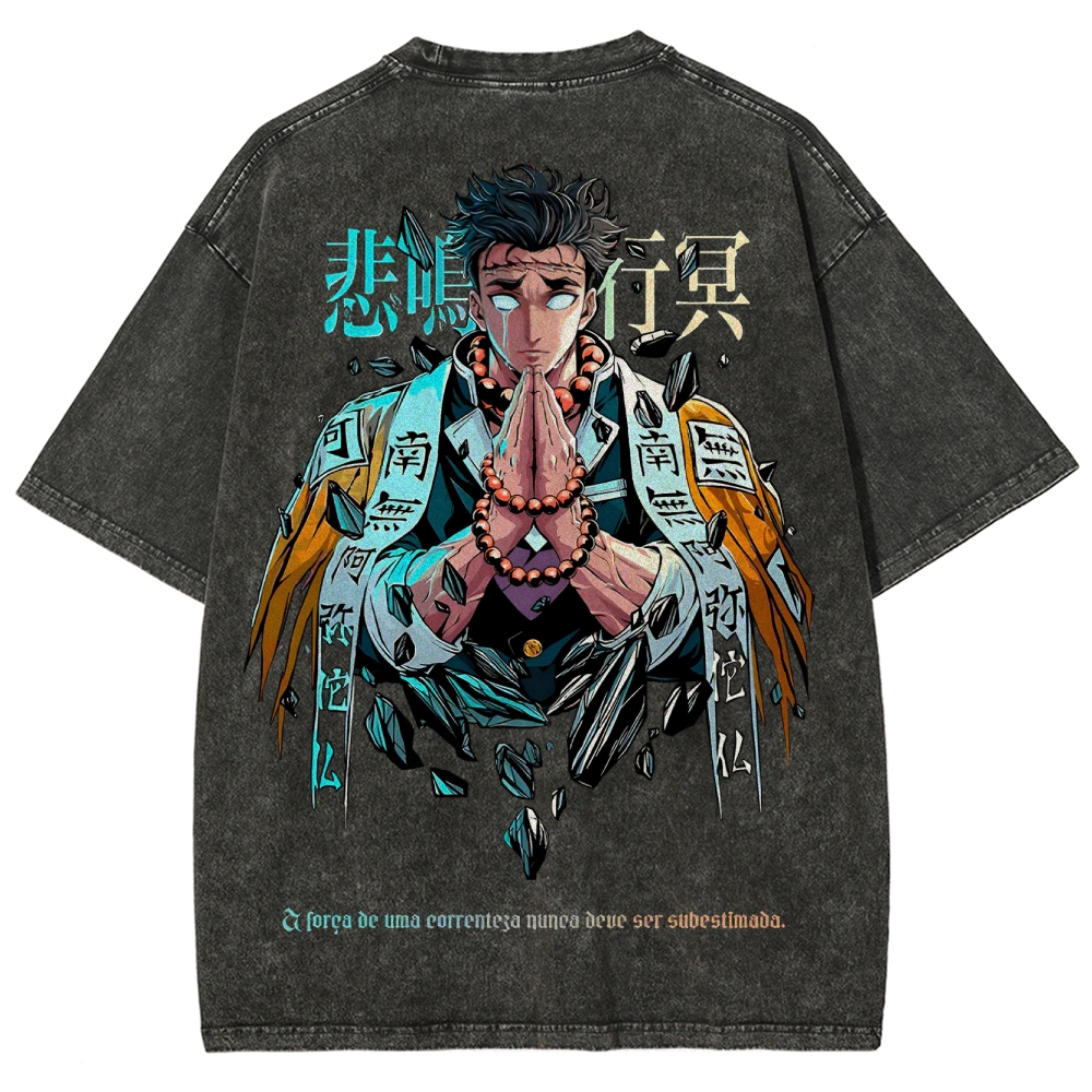 Demon Slayer Himejima Gyoumei Unisex Fit Washed T-Shirt 2504004057