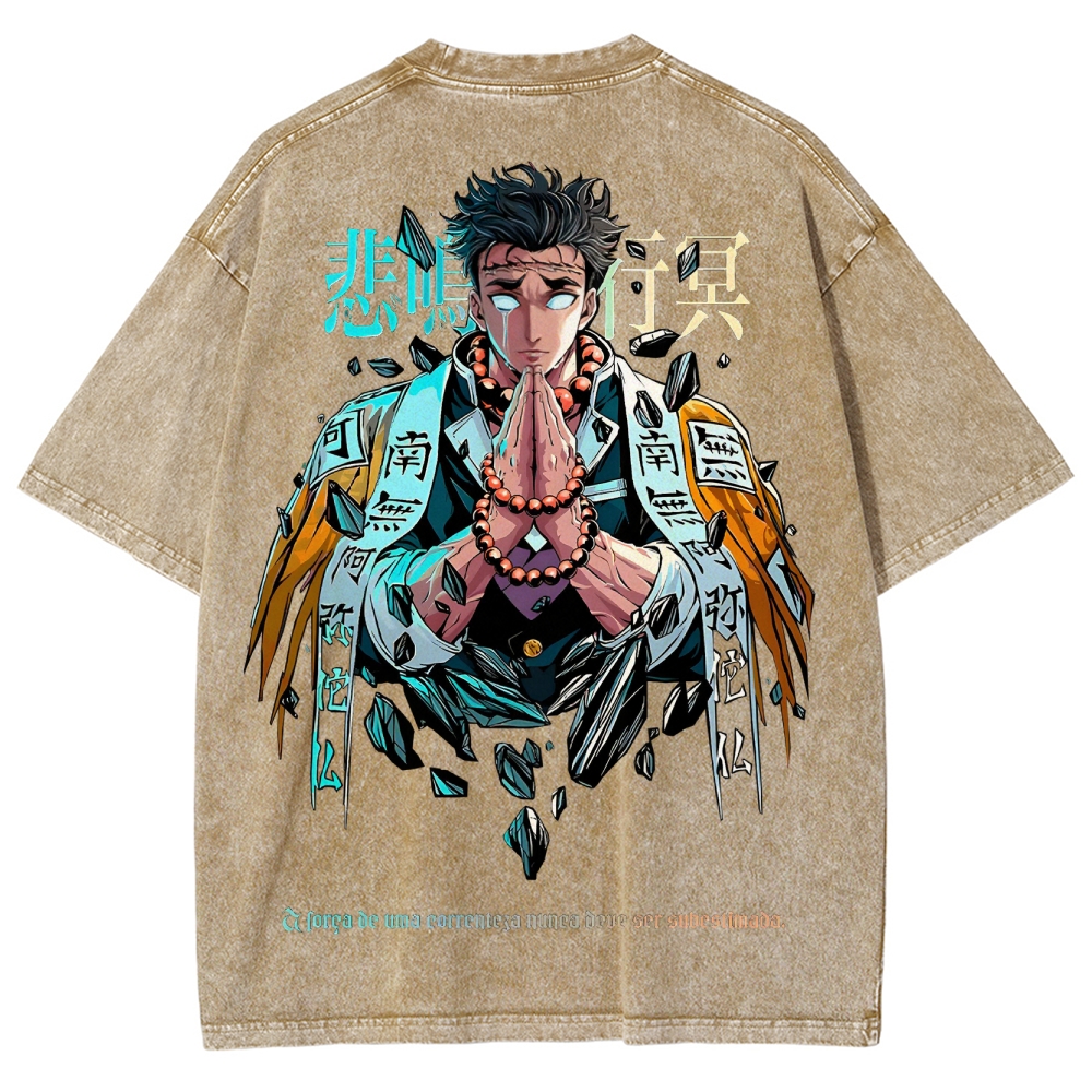 Demon Slayer Himejima Gyoumei Unisex Fit Washed T-Shirt 2504004057