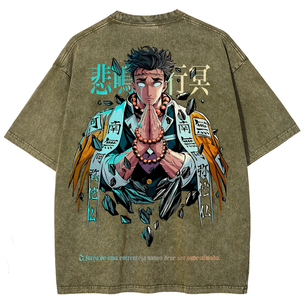 Demon Slayer Himejima Gyoumei Unisex Fit Washed T-Shirt 2504004057