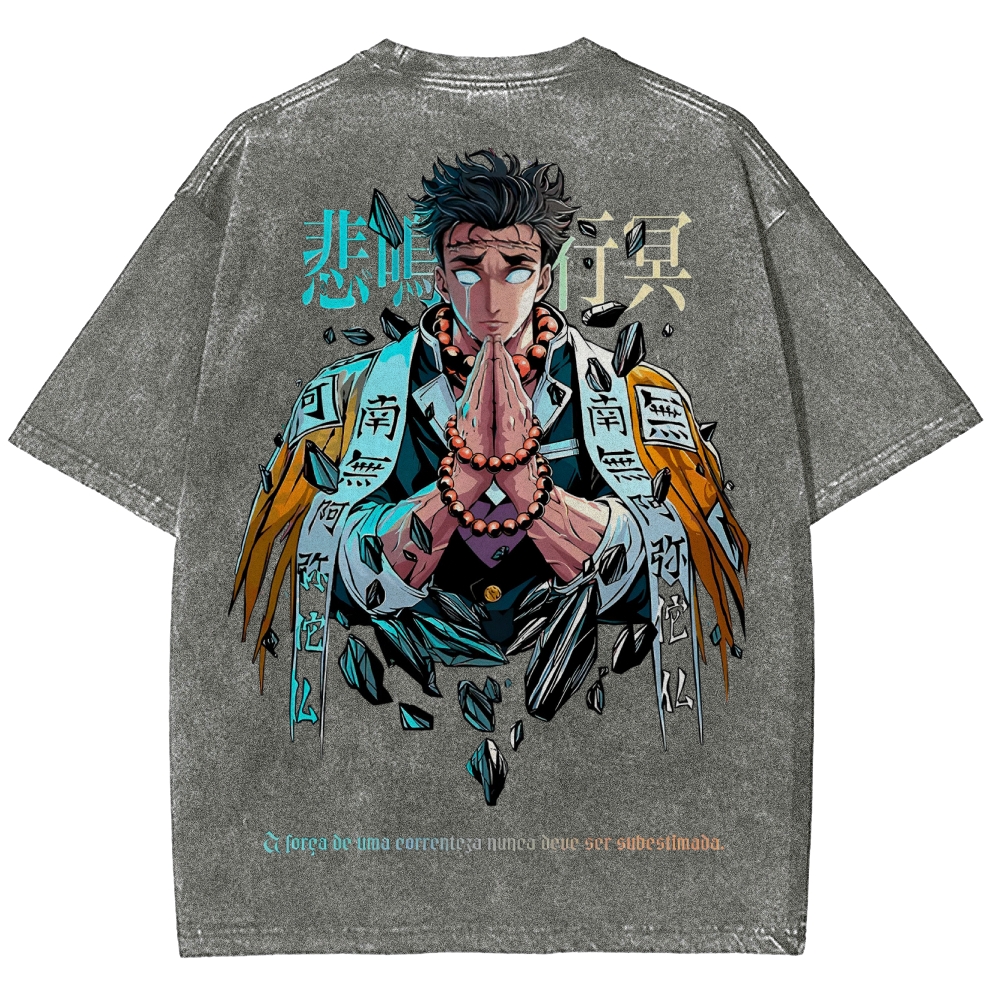 Demon Slayer Himejima Gyoumei Unisex Fit Washed T-Shirt 2504004057