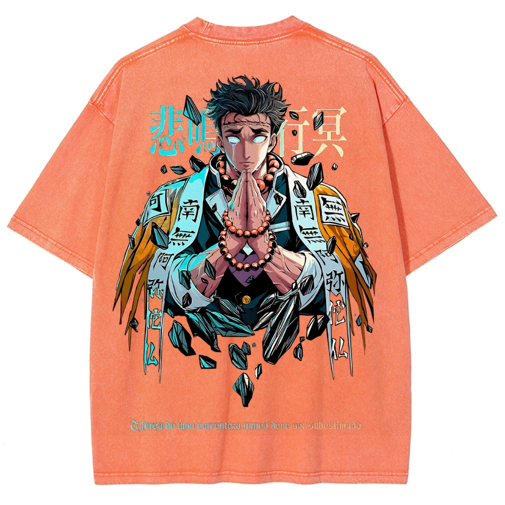 Demon Slayer Himejima Gyoumei Unisex Fit Washed T-Shirt 2504004057