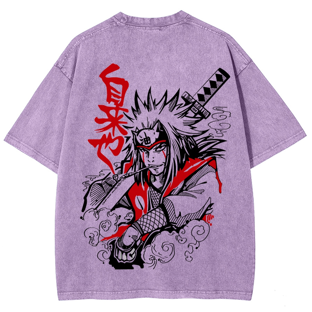 Naruto Sannin Jiraiya Printed Vintage Washed Tee Unisex Oversize Cotton T-shirt