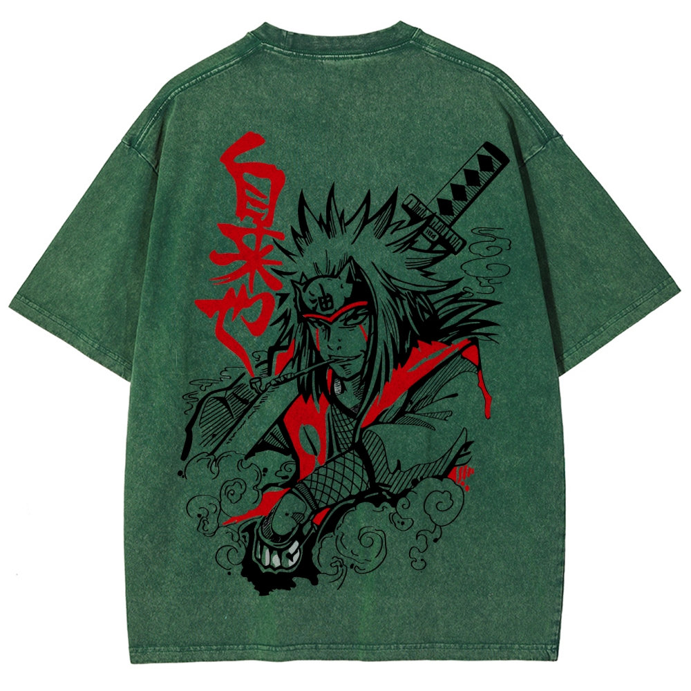 Naruto Sannin Jiraiya Printed Vintage Washed Tee Unisex Oversize Cotton T-shirt