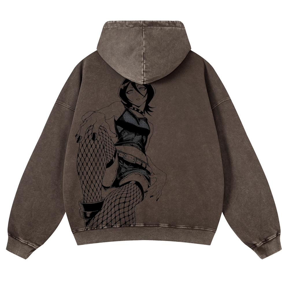 Bleach Vintage Rukia Kuchiki  Casual Washed Hoodies 2506023923