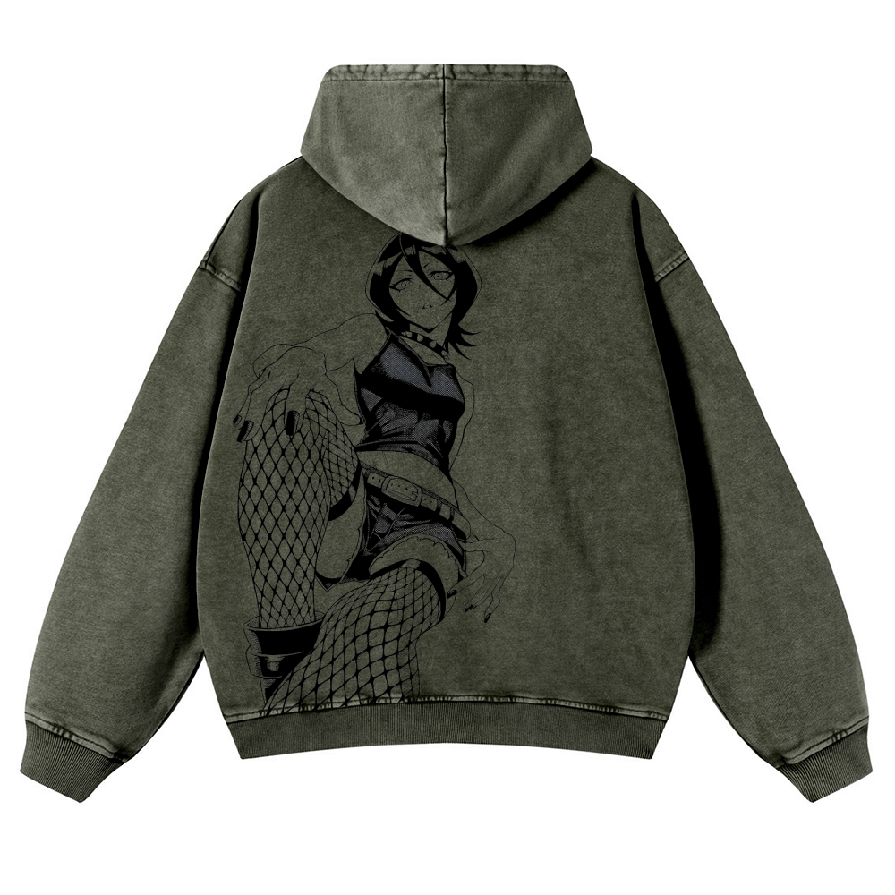 Bleach Vintage Rukia Kuchiki  Casual Washed Hoodies 2506023923