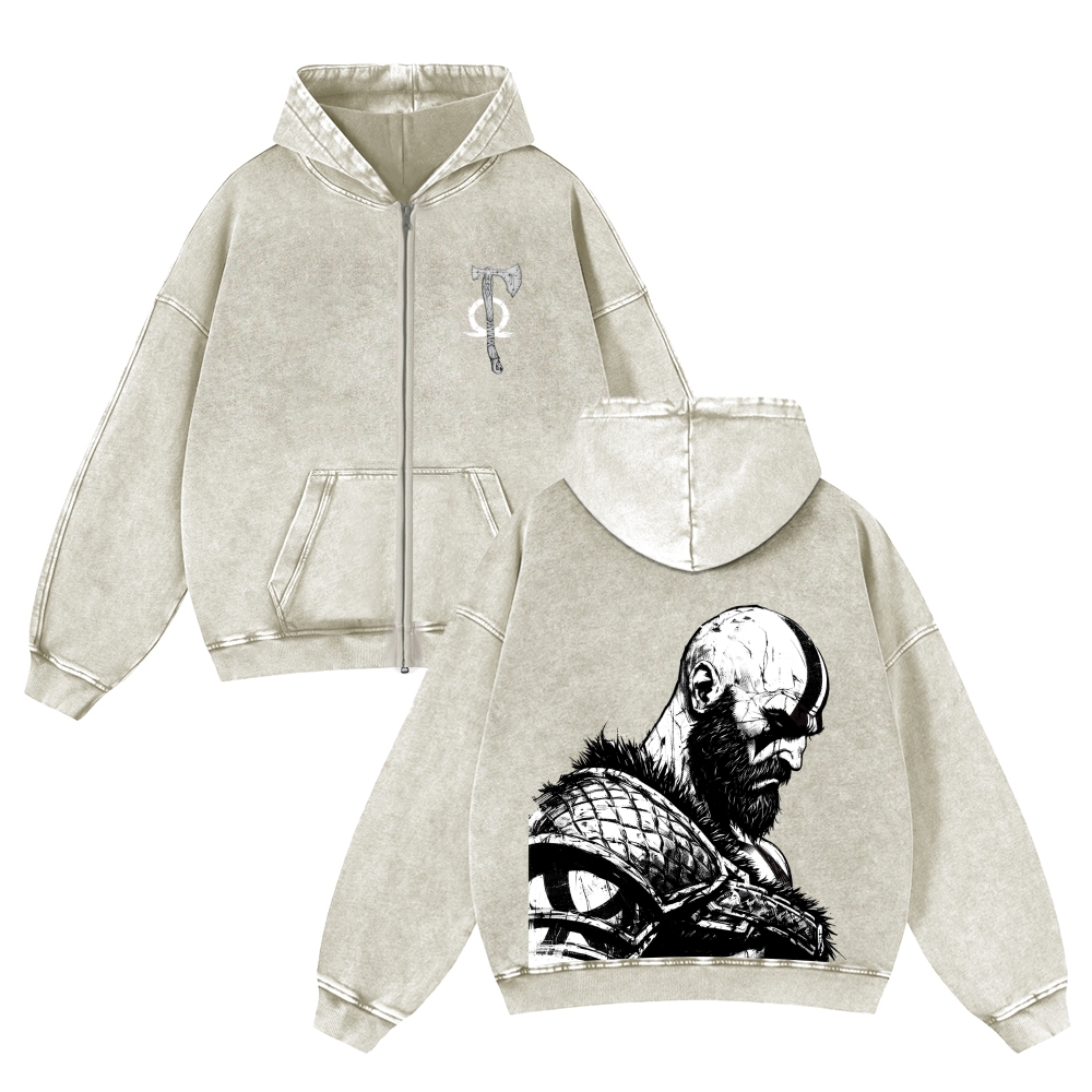god-of-war Unisex Washed Cotton Zip Up Hoodie 2511016129