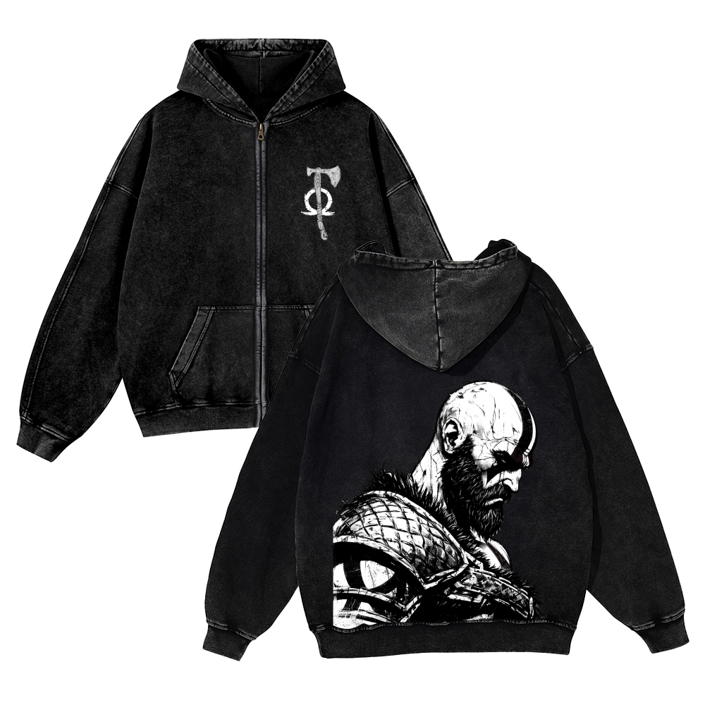 god-of-war Unisex Washed Cotton Zip Up Hoodie 2511016129