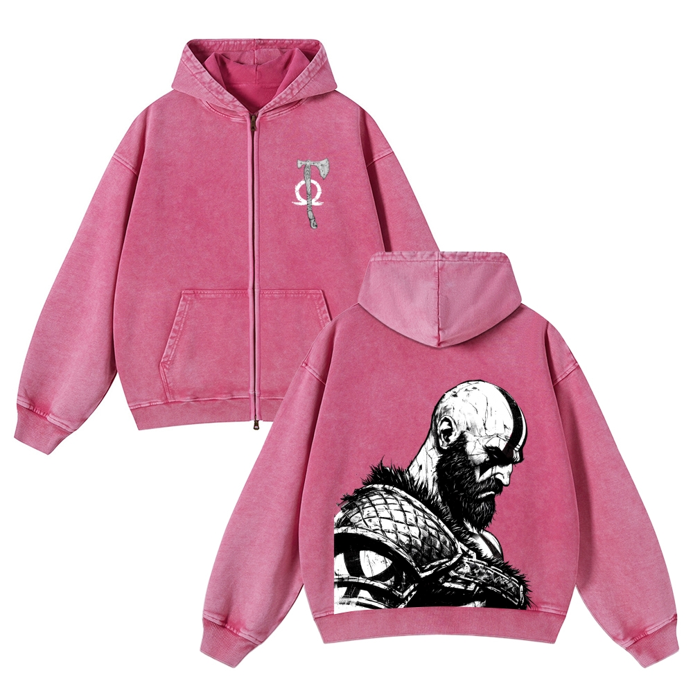 god-of-war Unisex Washed Cotton Zip Up Hoodie 2511016129