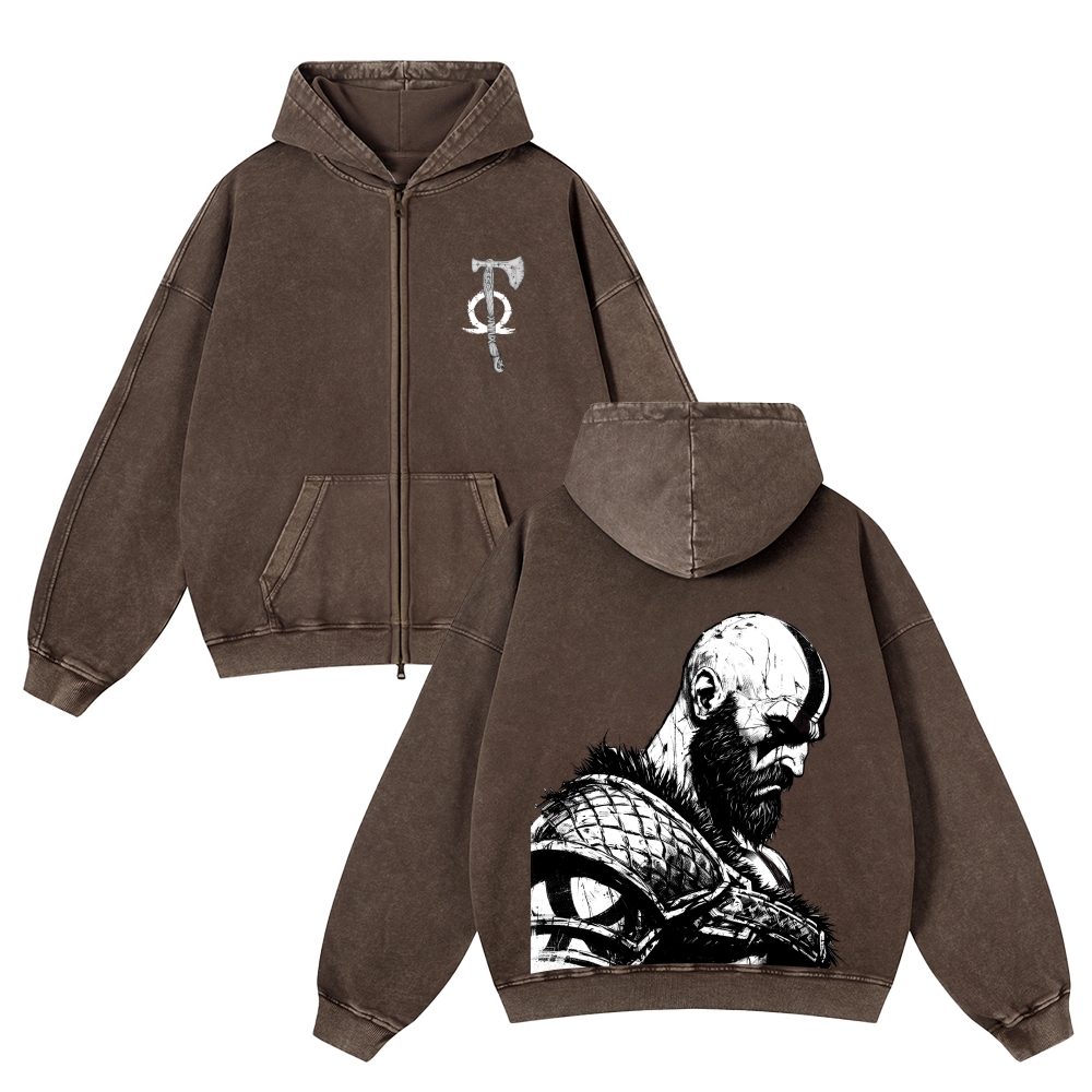 god-of-war Unisex Washed Cotton Zip Up Hoodie 2511016129