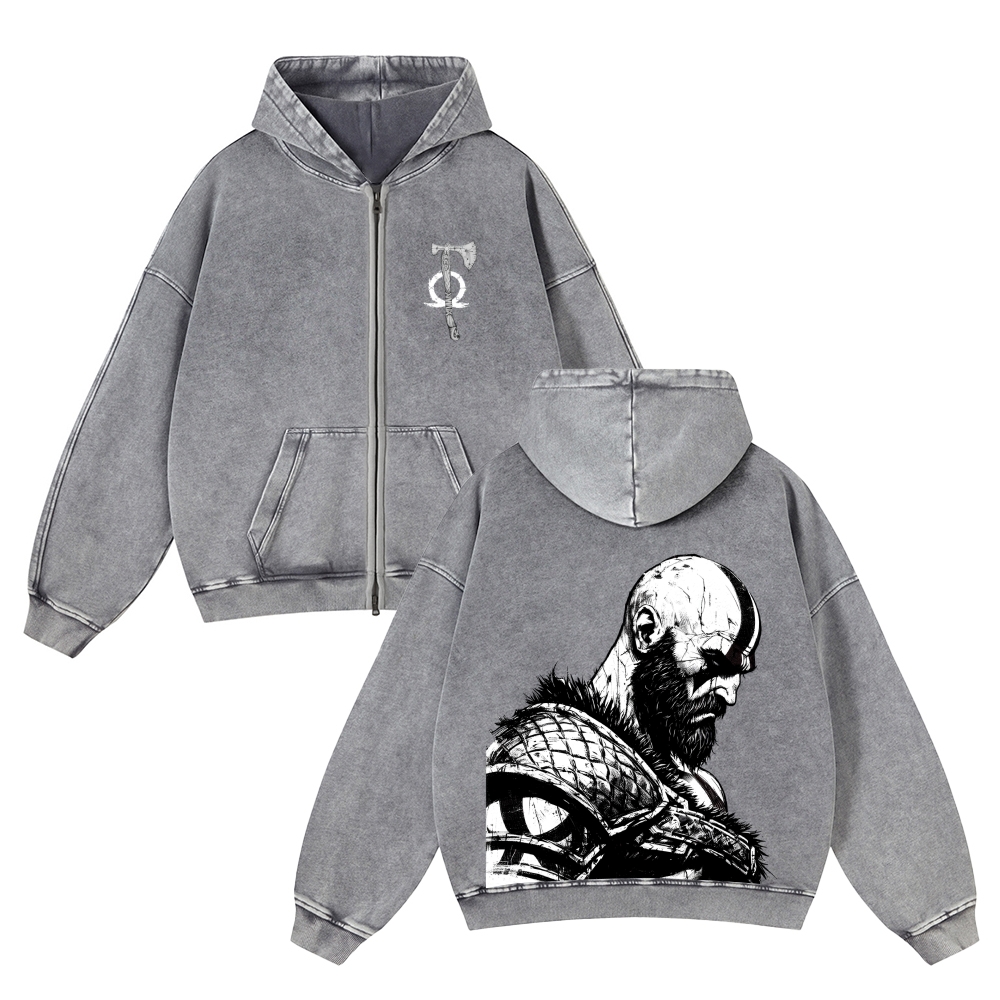 god-of-war Unisex Washed Cotton Zip Up Hoodie 2511016129