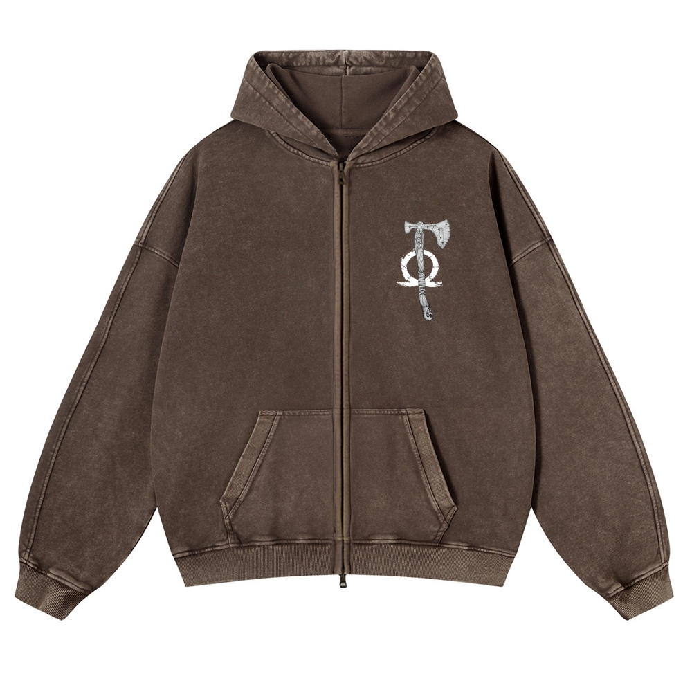 god-of-war Unisex Washed Cotton Zip Up Hoodie 2511016129
