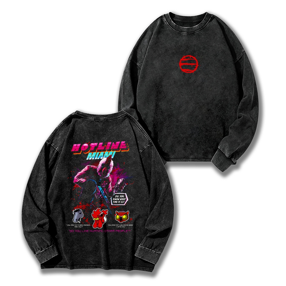 HOTLINE MIAMI Men's Washed Vintage Fashion Style