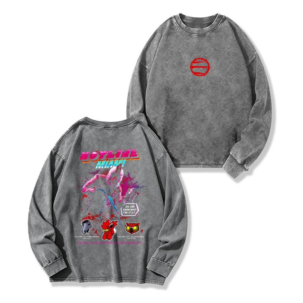 HOTLINE MIAMI Men's Washed Vintage Fashion Style