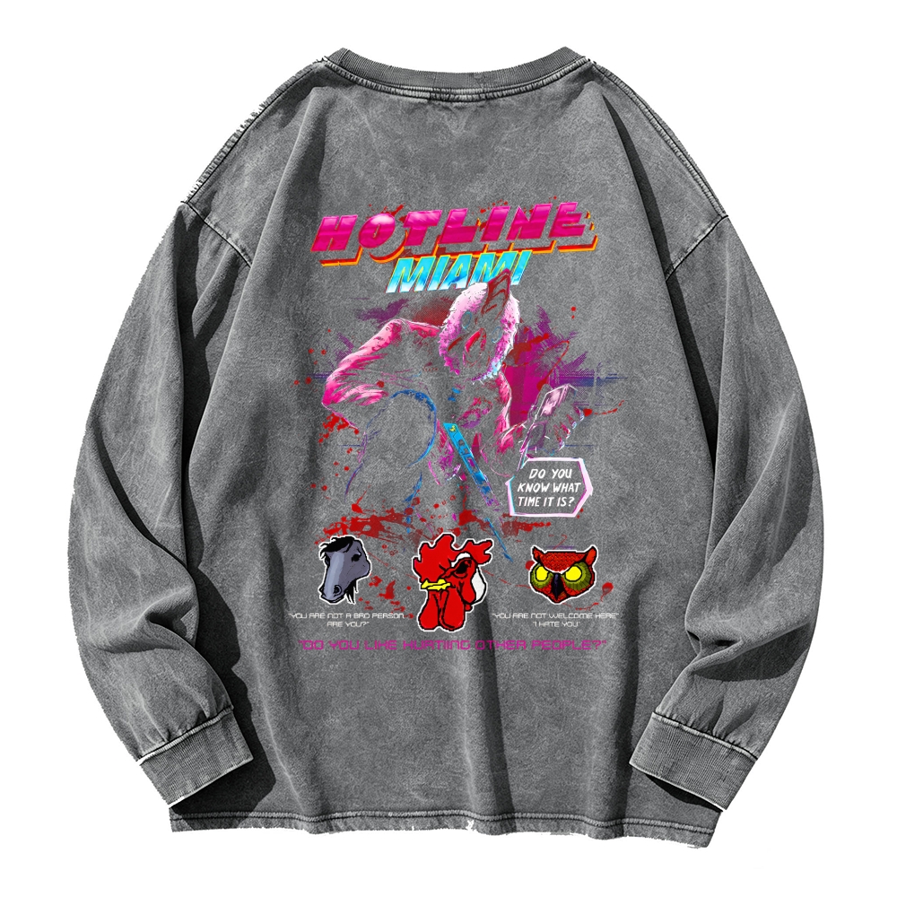 HOTLINE MIAMI Men's Washed Vintage Fashion Style