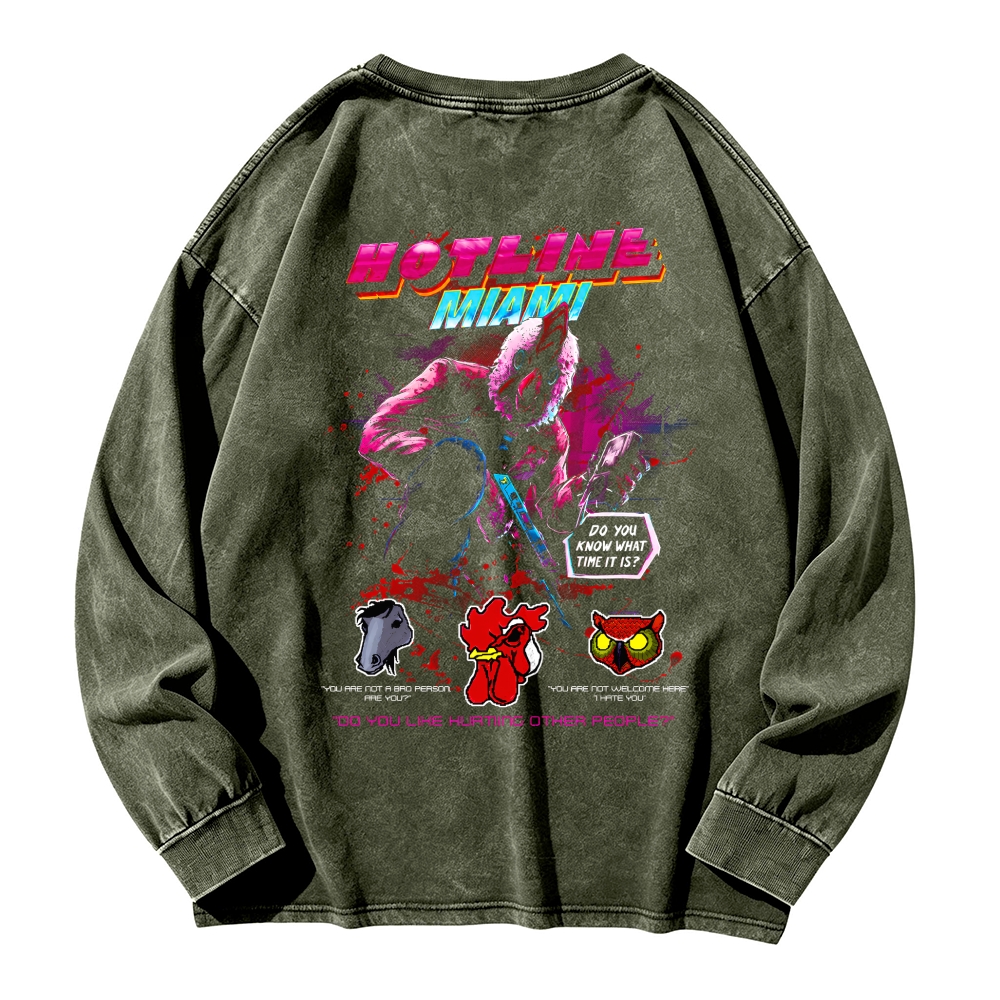 HOTLINE MIAMI Men's Washed Vintage Fashion Style